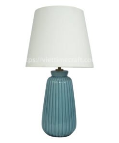 blue ceramic and fiber fabric table lamp