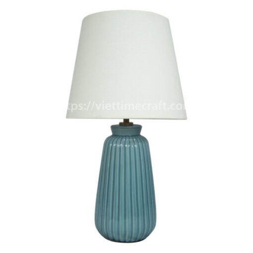 blue ceramic and fiber fabric table lamp