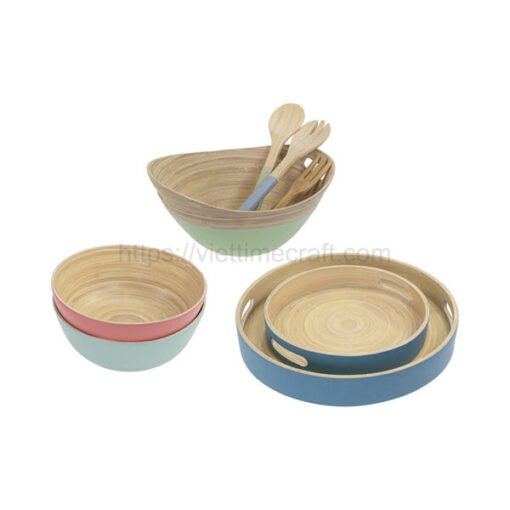 Collection of Bamboo Bowls & Tray, Salad Bowl