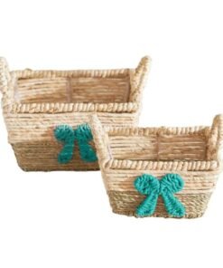 set of 2 cute seagrass storage basket with ribbon
