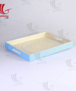 Blue Lacquered Spun Bamboo Tray With Handle