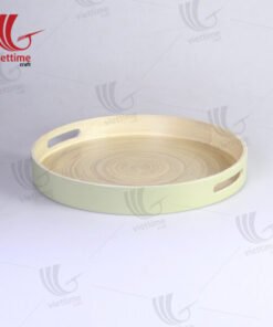 Green Lacquered Spun Bamboo Tray With Handle