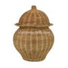 rattan vase with lid, eco-friendly home decor, dried flower vase, boho rattan container, handmade rattan vase, natural rattan decor, Vietnamese handicraft vase, rustic woven vase, sustainable flower vase, decorative vase with lid