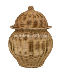 rattan vase with lid, eco-friendly home decor, dried flower vase, boho rattan container, handmade rattan vase, natural rattan decor, Vietnamese handicraft vase, rustic woven vase, sustainable flower vase, decorative vase with lid
