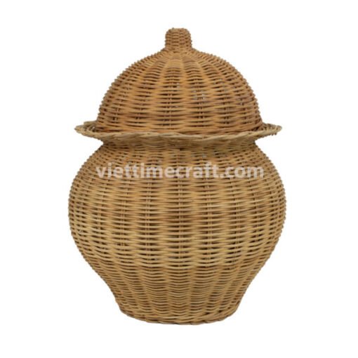 rattan vase with lid, eco-friendly home decor, dried flower vase, boho rattan container, handmade rattan vase, natural rattan decor, Vietnamese handicraft vase, rustic woven vase, sustainable flower vase, decorative vase with lid