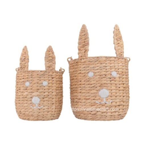 viettimecraft - natural water hyacinth bunny basket with tail - vietnam handicraft supplier