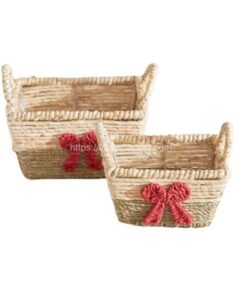 set of 2 cute seagrass storage basket with ribbon