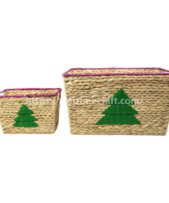 set of 2 water hyacinth basket with christmas tree embroidery