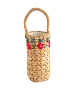 Water Hyacinth Wine Basket, Cup new collection for Upcoming Spring season: Basket, Bottle Basket Embroidered with Flowers