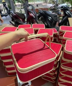 Hôp mành vuông màu đỏ bằng tre - TRE0062