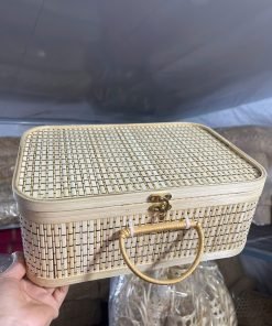 Hôp mành chữ nhật màu trắng chỉ đen bằng tre - TRE0054