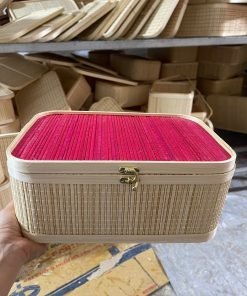 Hôp mành chữ nhật màu trắng nắp đỏ bằng tre - TRE0055