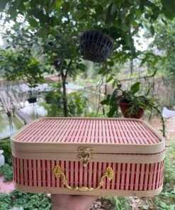 Hôp mành chữ nhật màu hồng bằng tre - TRE0053