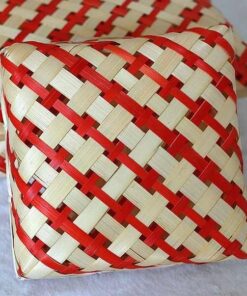 Hộp tre đan chéo màu đỏ - TRE0156